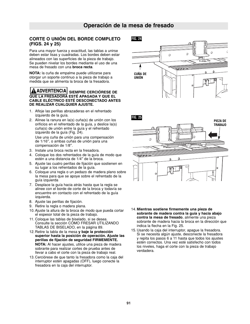 Operación de la mesa de fresado | Bosch RA1181 User Manual | Page 91 / 96