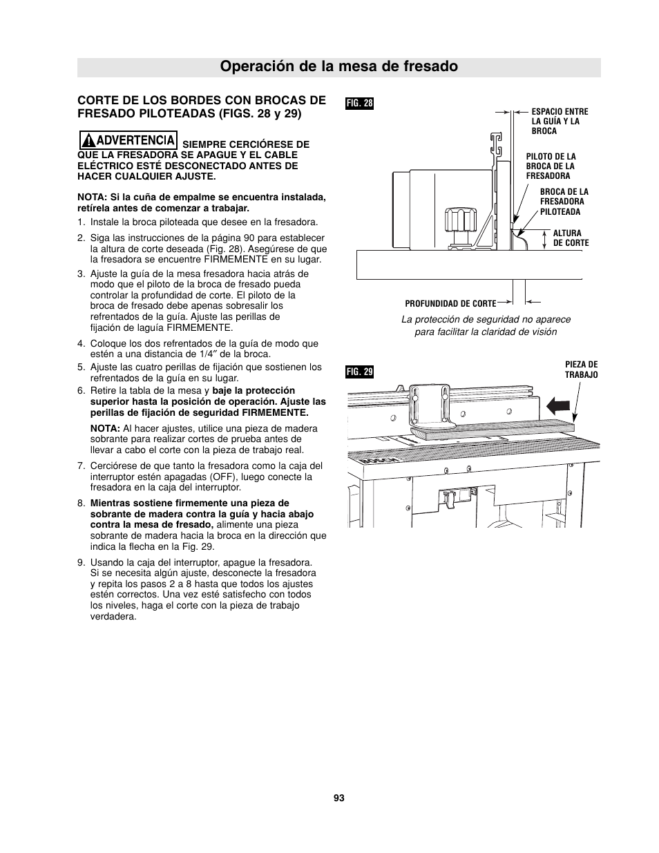 Operación de la mesa de fresado | Bosch RA1181 User Manual | Page 93 / 96