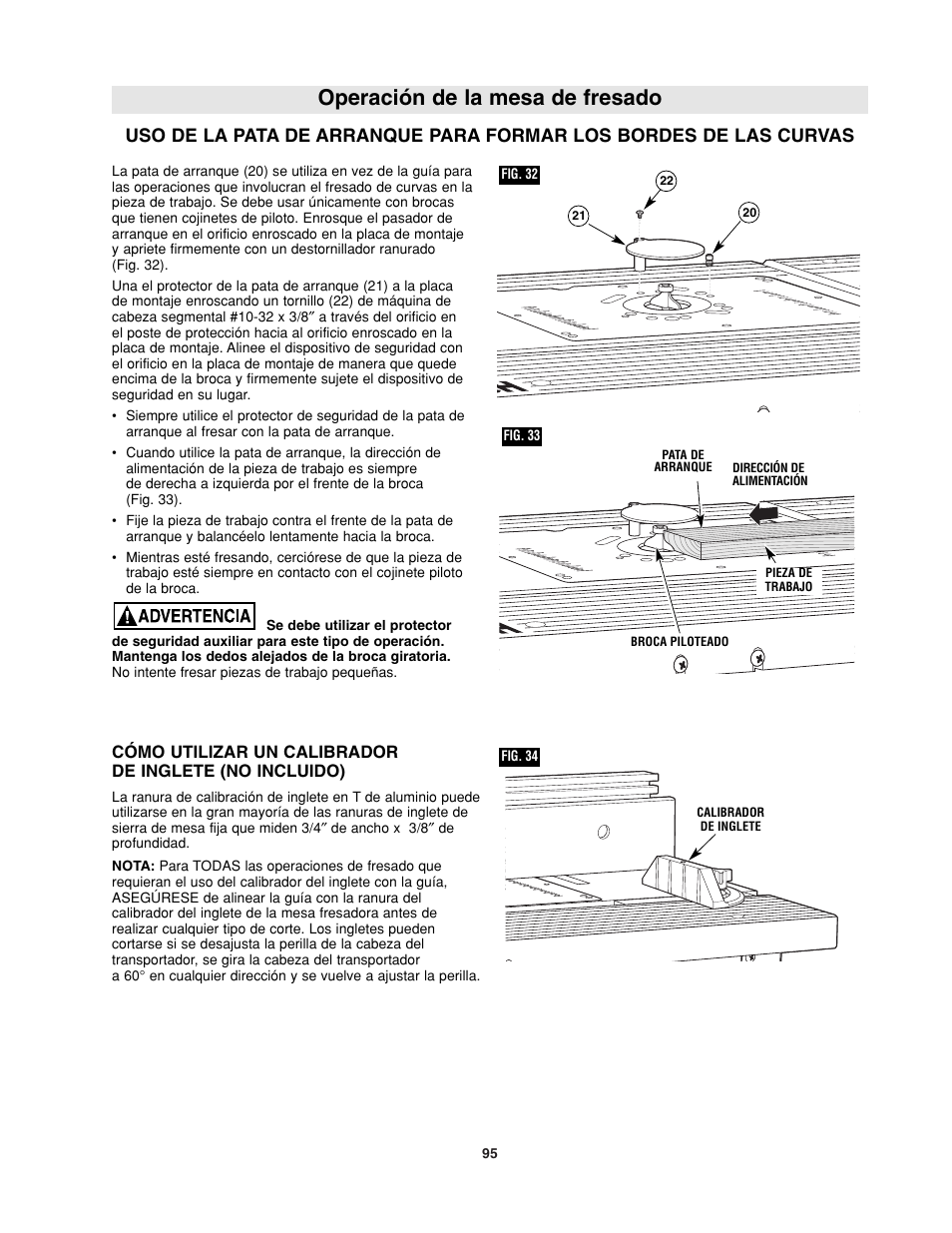 Operación de la mesa de fresado | Bosch RA1181 User Manual | Page 95 / 96