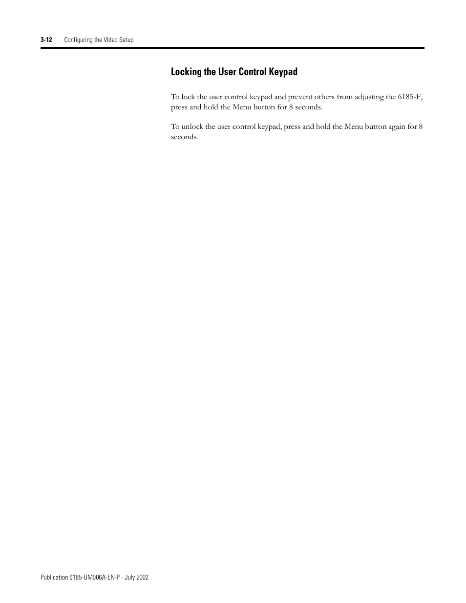 Locking the user control keypad | Rockwell Automation 6185-F RAC6185 Industrial Flat Panel Monitors User Manual User Manual | Page 34 / 52