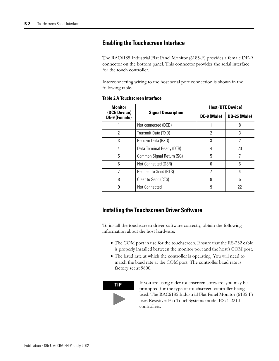 Enabling the touchscreen interface, Installing the touchscreen driver software | Rockwell Automation 6185-F RAC6185 Industrial Flat Panel Monitors User Manual User Manual | Page 44 / 52