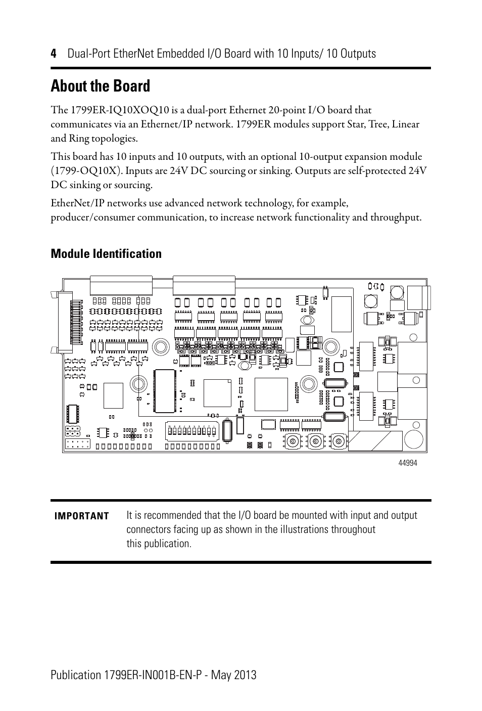 About the board | Rockwell Automation 1799ER-IQ10XOQ10 Dual-Port EtherNet Embedded I/O Board with 10 Inputs/ Outputs User Manual | Page 4 / 20