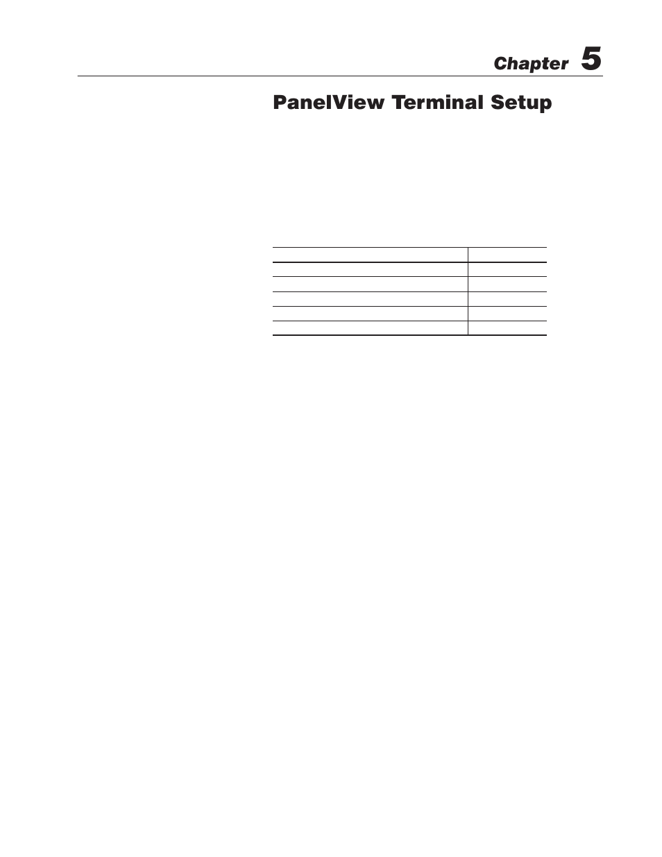 5 - panelview terminal setup, Chapter objectives, Panelview terminal setup | Chapter | Rockwell Automation 2711 PanelBuilder Software Getting Started User Manual | Page 78 / 110