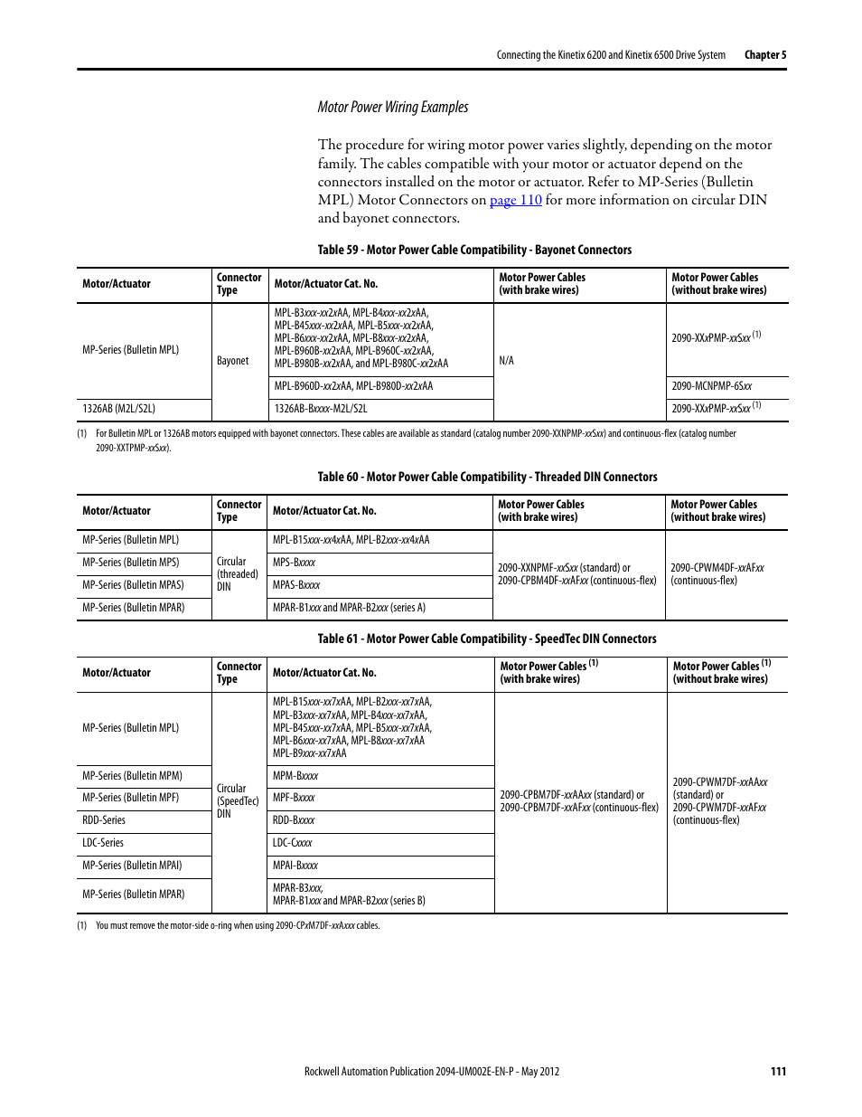 Motor power wiring examples, 111, po | Rockwell Automation 2094-EN02D-M01-Sx Kinetix 6200 and Kinetix 6500 Modular Multi-axis Servo Drives User Manual User Manual | Page 111 / 290