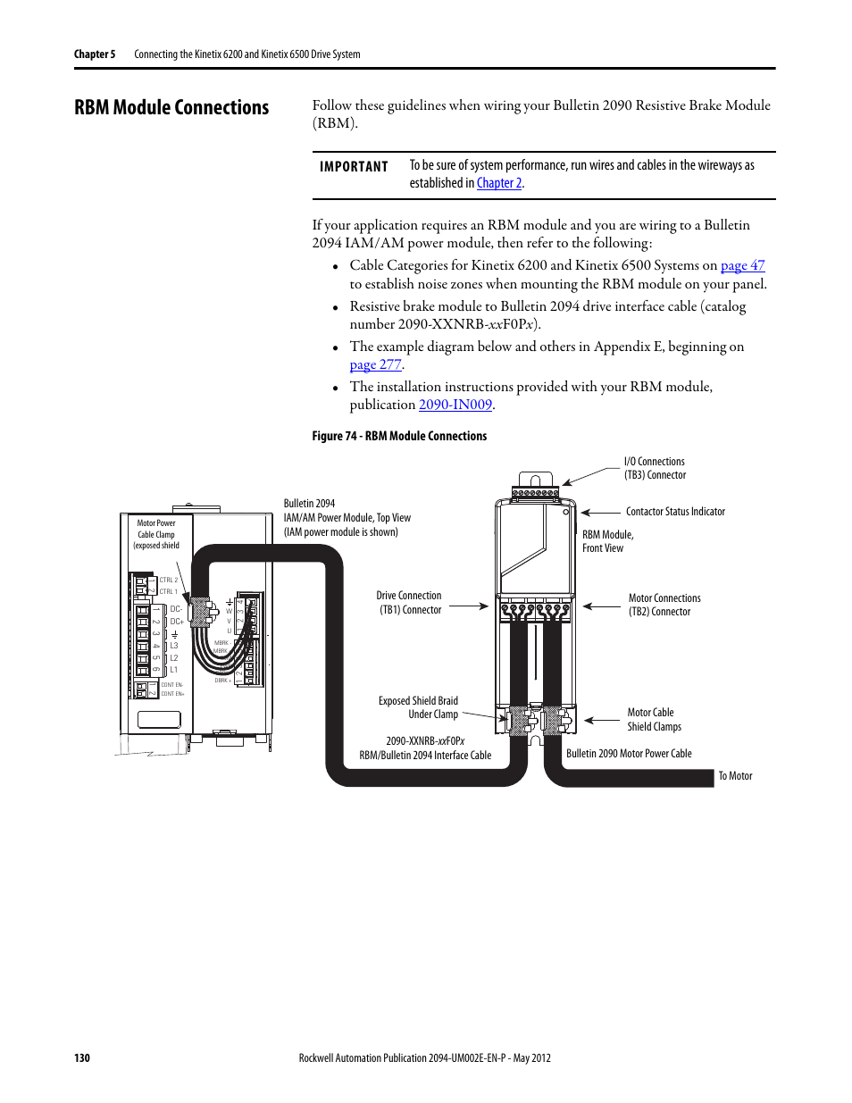 Rbm module connections | Rockwell Automation 2094-EN02D-M01-Sx Kinetix 6200 and Kinetix 6500 Modular Multi-axis Servo Drives User Manual User Manual | Page 130 / 290