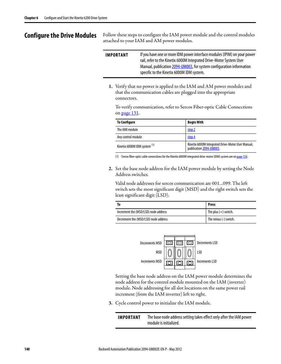 Configure the drive modules | Rockwell Automation 2094-EN02D-M01-Sx Kinetix 6200 and Kinetix 6500 Modular Multi-axis Servo Drives User Manual User Manual | Page 140 / 290