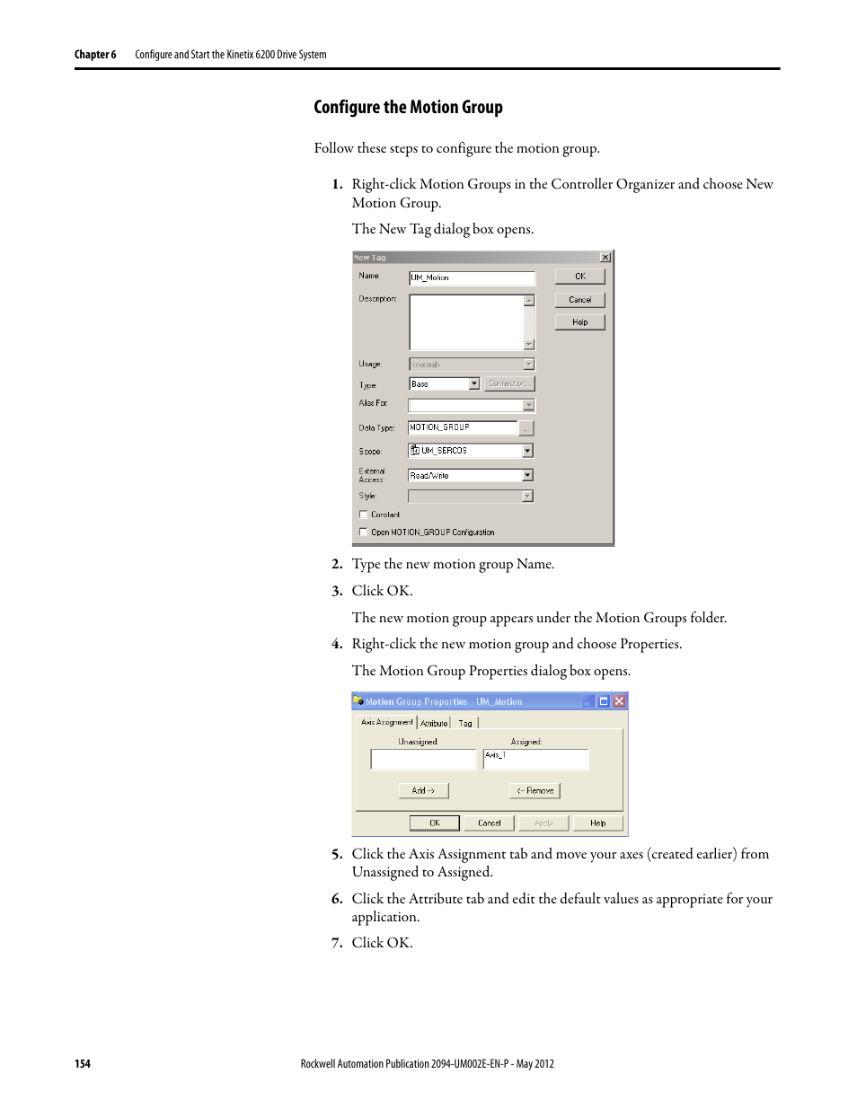 Configure the motion group | Rockwell Automation 2094-EN02D-M01-Sx Kinetix 6200 and Kinetix 6500 Modular Multi-axis Servo Drives User Manual User Manual | Page 154 / 290