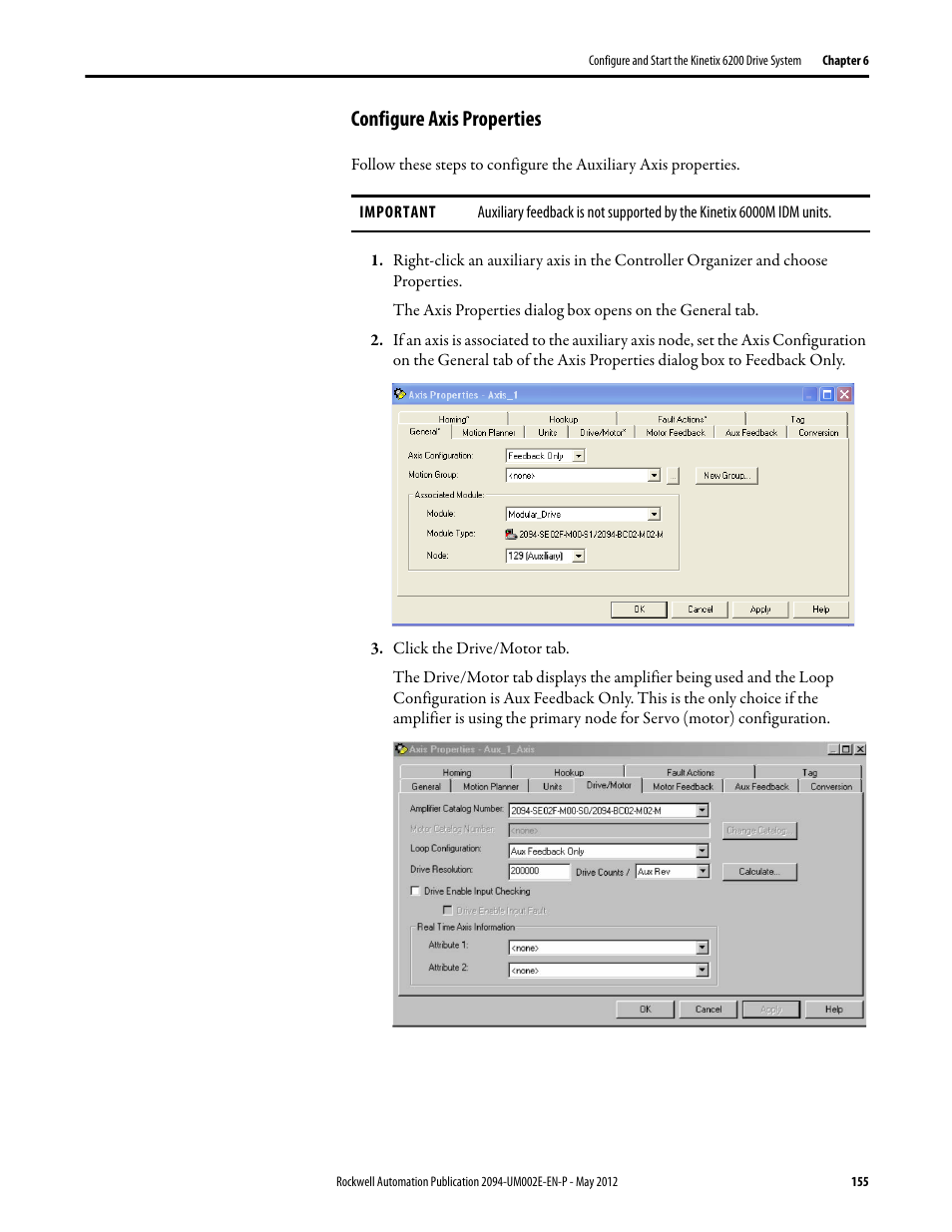 Configure axis properties | Rockwell Automation 2094-EN02D-M01-Sx Kinetix 6200 and Kinetix 6500 Modular Multi-axis Servo Drives User Manual User Manual | Page 155 / 290