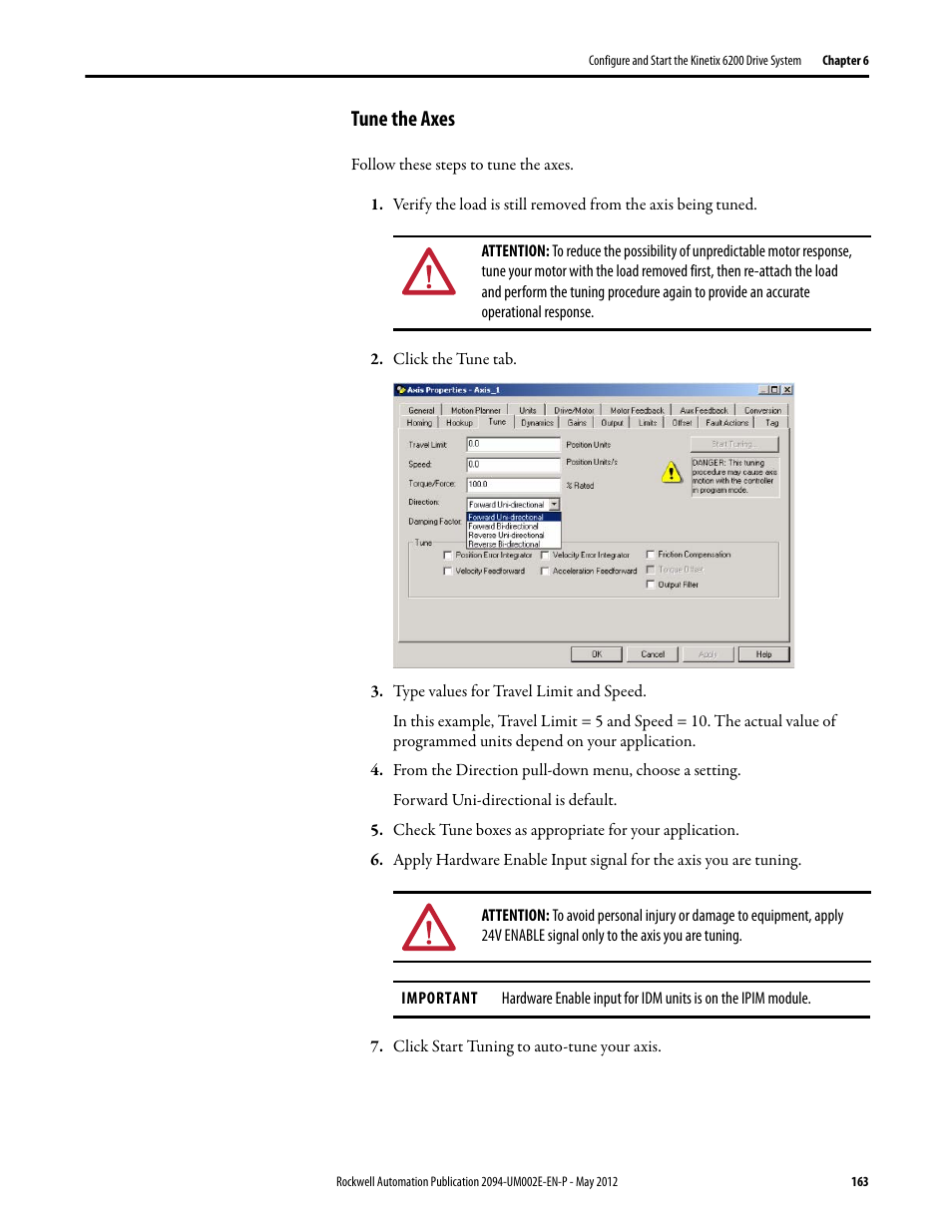 Tune the axes | Rockwell Automation 2094-EN02D-M01-Sx Kinetix 6200 and Kinetix 6500 Modular Multi-axis Servo Drives User Manual User Manual | Page 163 / 290