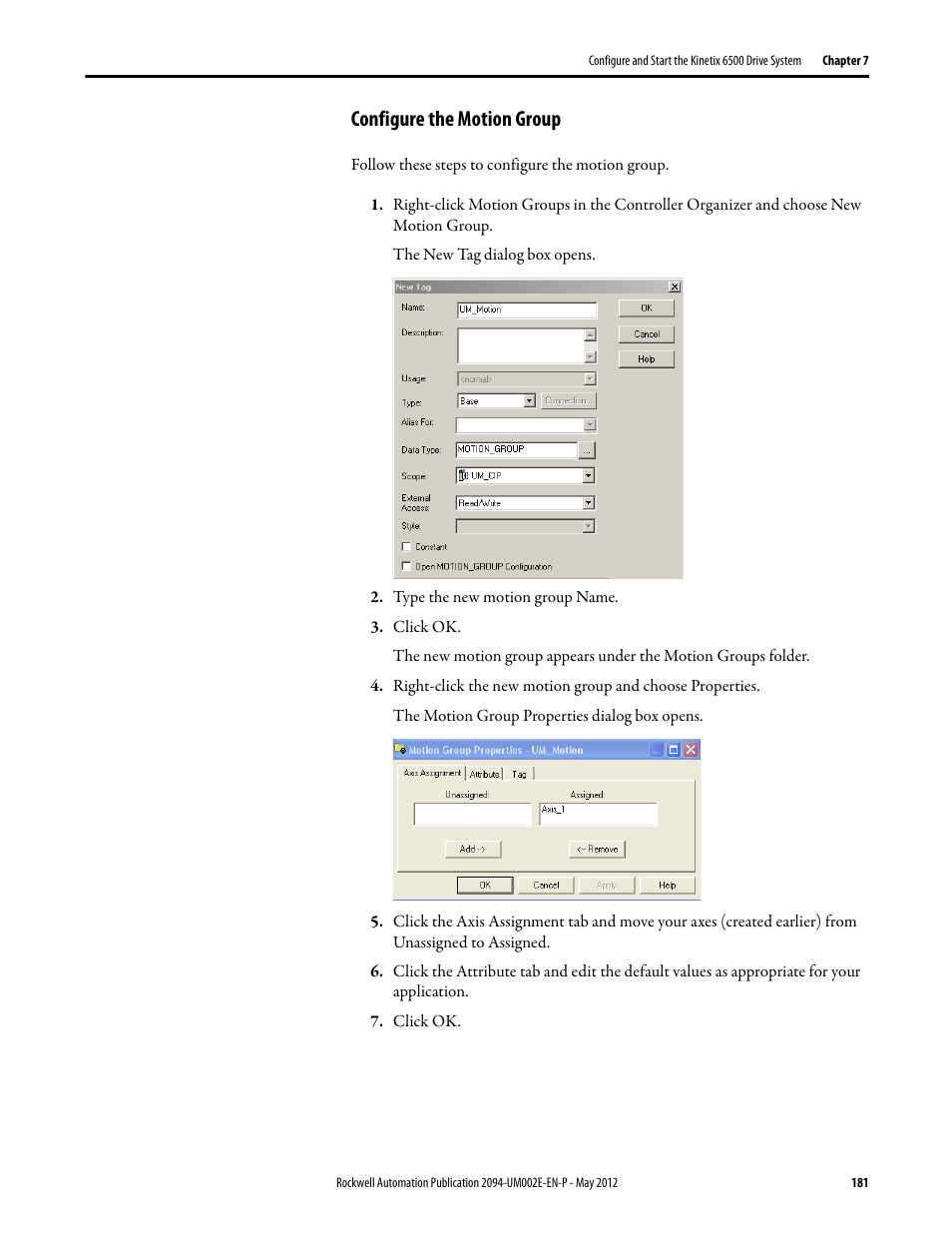 Configure the motion group | Rockwell Automation 2094-EN02D-M01-Sx Kinetix 6200 and Kinetix 6500 Modular Multi-axis Servo Drives User Manual User Manual | Page 181 / 290