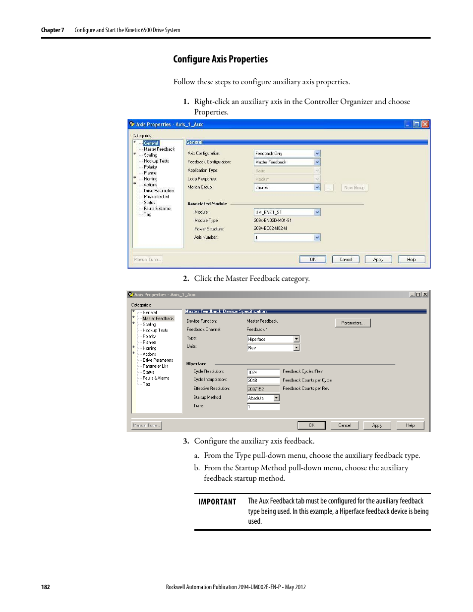 Configure axis properties | Rockwell Automation 2094-EN02D-M01-Sx Kinetix 6200 and Kinetix 6500 Modular Multi-axis Servo Drives User Manual User Manual | Page 182 / 290