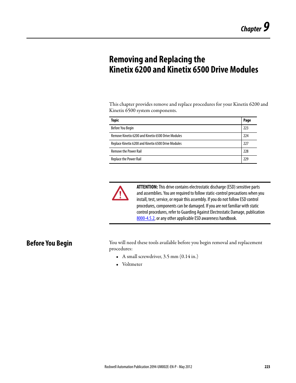 Before you begin, Chapter 9, Chapter | Rockwell Automation 2094-EN02D-M01-Sx Kinetix 6200 and Kinetix 6500 Modular Multi-axis Servo Drives User Manual User Manual | Page 223 / 290