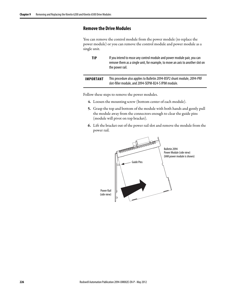 Remove the drive modules | Rockwell Automation 2094-EN02D-M01-Sx Kinetix 6200 and Kinetix 6500 Modular Multi-axis Servo Drives User Manual User Manual | Page 226 / 290