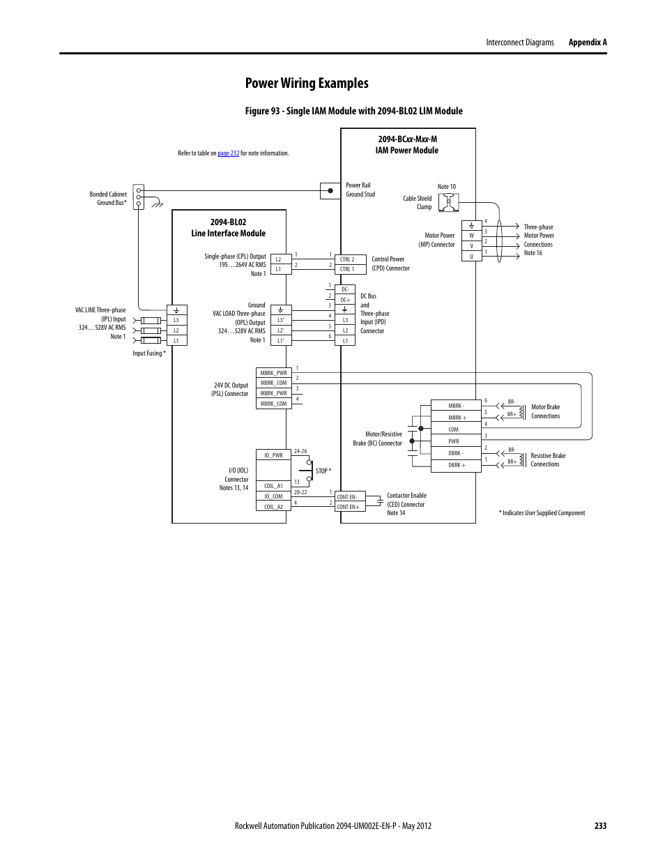 Power wiring examples, 2094-bc xx -m xx -m iam power module | Rockwell Automation 2094-EN02D-M01-Sx Kinetix 6200 and Kinetix 6500 Modular Multi-axis Servo Drives User Manual User Manual | Page 233 / 290