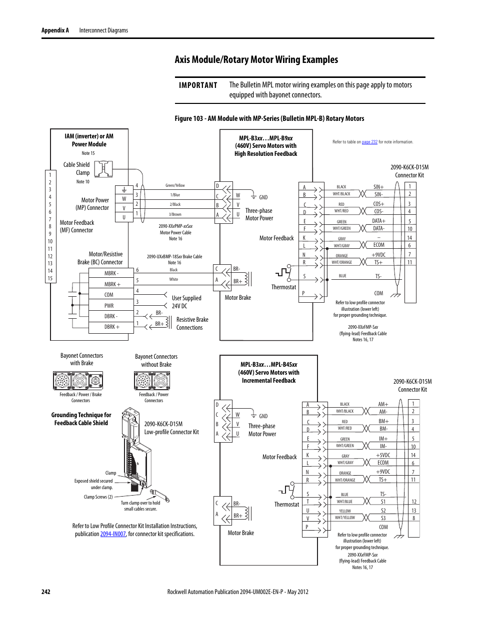 Axis module/rotary motor wiring examples, Axis module/rotary motor wiring examples beg | Rockwell Automation 2094-EN02D-M01-Sx Kinetix 6200 and Kinetix 6500 Modular Multi-axis Servo Drives User Manual User Manual | Page 242 / 290