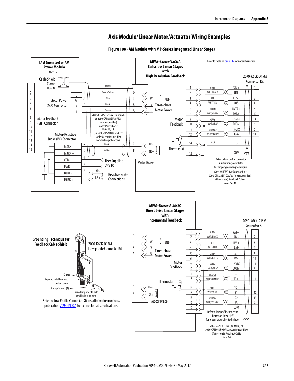 Axis module/linear motor/actuator wiring examples | Rockwell Automation 2094-EN02D-M01-Sx Kinetix 6200 and Kinetix 6500 Modular Multi-axis Servo Drives User Manual User Manual | Page 247 / 290