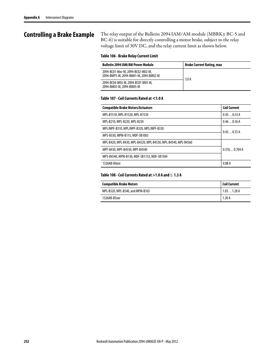 Controlling a brake example, D controlling a brake example, O controlling a brake example on | Rockwell Automation 2094-EN02D-M01-Sx Kinetix 6200 and Kinetix 6500 Modular Multi-axis Servo Drives User Manual User Manual | Page 252 / 290