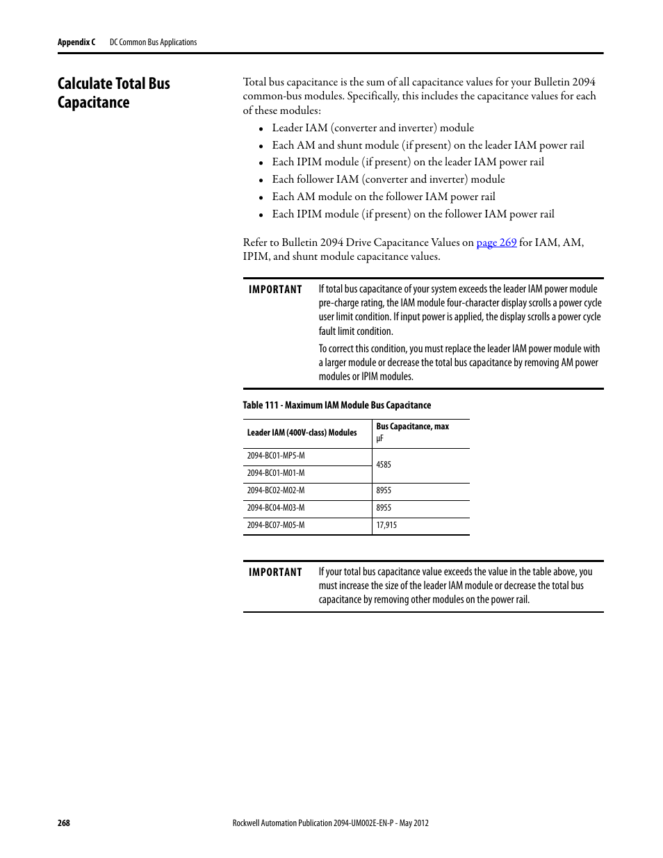 Calculate total bus capacitance | Rockwell Automation 2094-EN02D-M01-Sx Kinetix 6200 and Kinetix 6500 Modular Multi-axis Servo Drives User Manual User Manual | Page 268 / 290