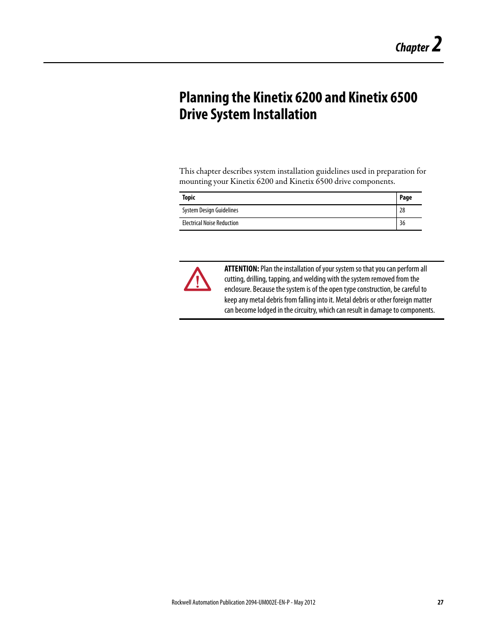 Chapter 2, Chapter | Rockwell Automation 2094-EN02D-M01-Sx Kinetix 6200 and Kinetix 6500 Modular Multi-axis Servo Drives User Manual User Manual | Page 27 / 290