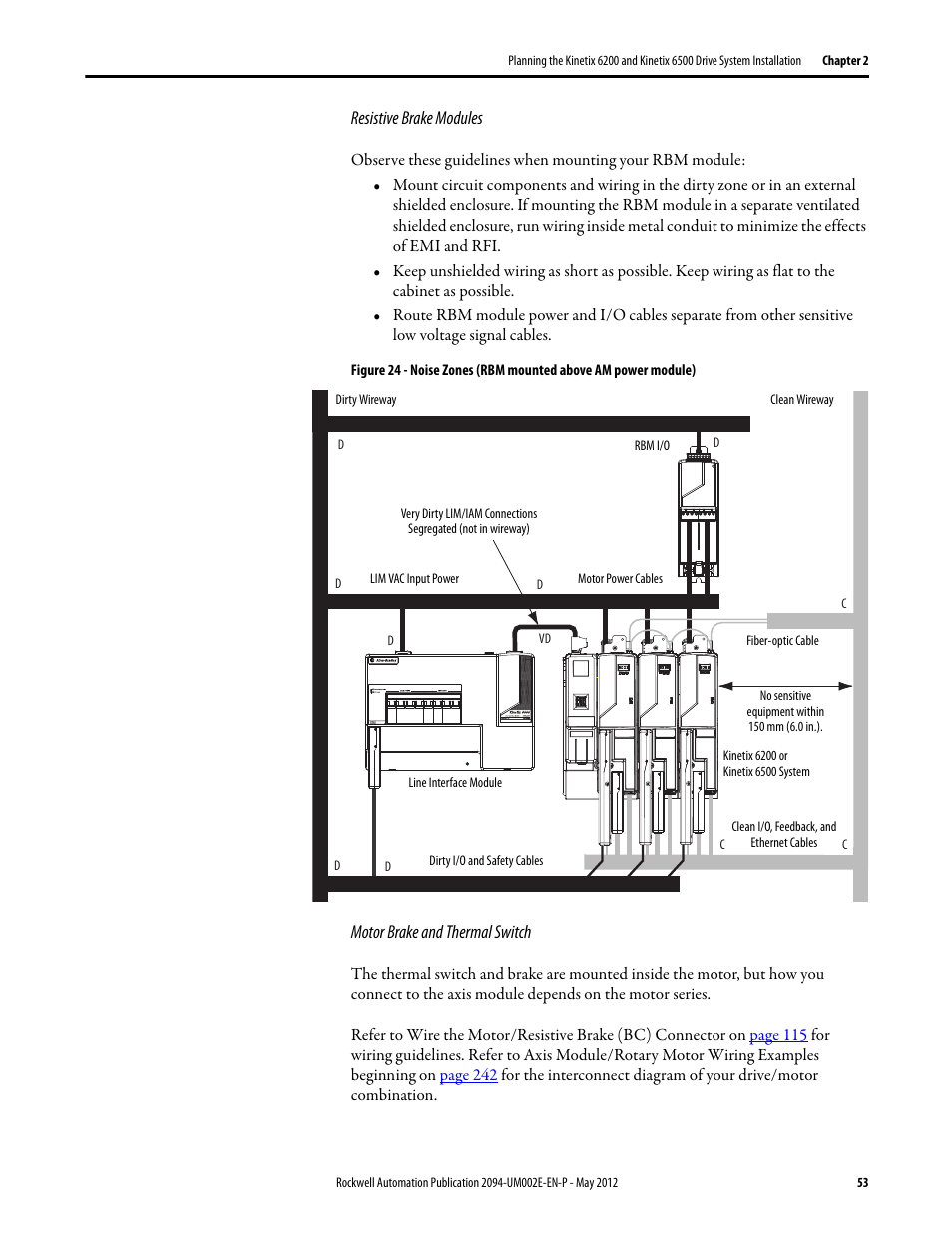 Resistive brake modules, Motor brake and thermal switch | Rockwell Automation 2094-EN02D-M01-Sx Kinetix 6200 and Kinetix 6500 Modular Multi-axis Servo Drives User Manual User Manual | Page 53 / 290