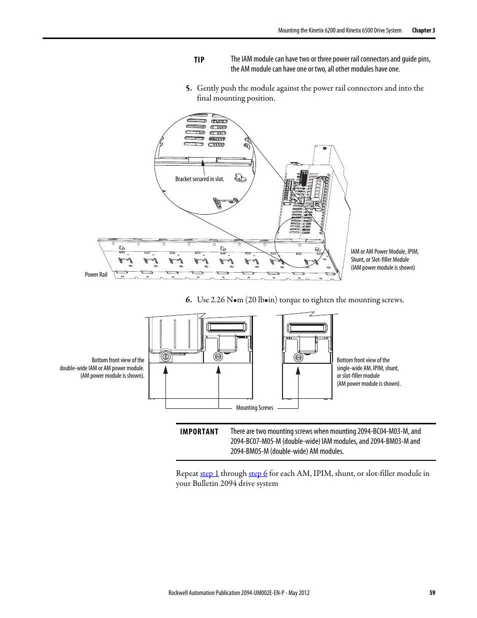 Rockwell Automation 2094-EN02D-M01-Sx Kinetix 6200 and Kinetix 6500 Modular Multi-axis Servo Drives User Manual User Manual | Page 59 / 290