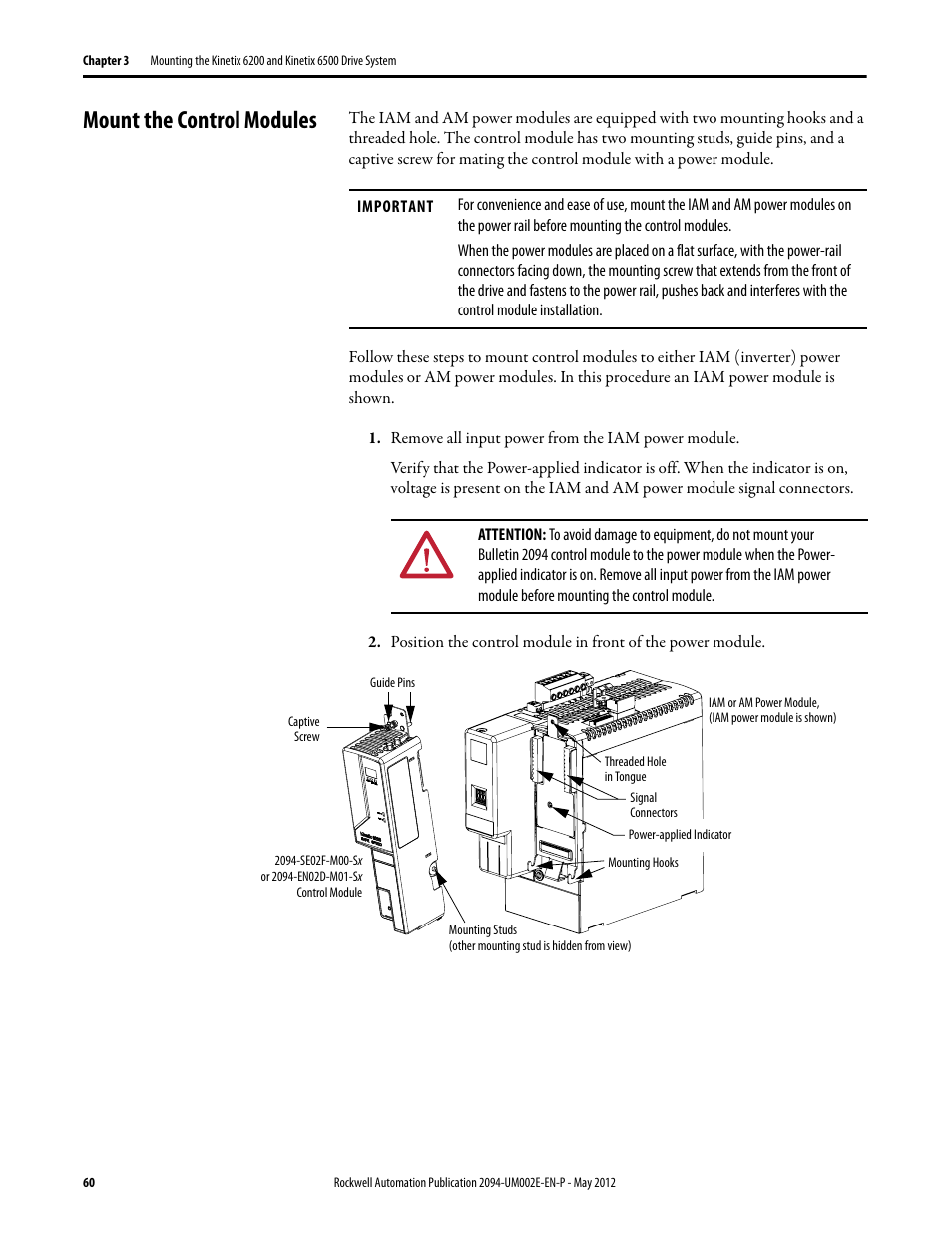 Mount the control modules | Rockwell Automation 2094-EN02D-M01-Sx Kinetix 6200 and Kinetix 6500 Modular Multi-axis Servo Drives User Manual User Manual | Page 60 / 290