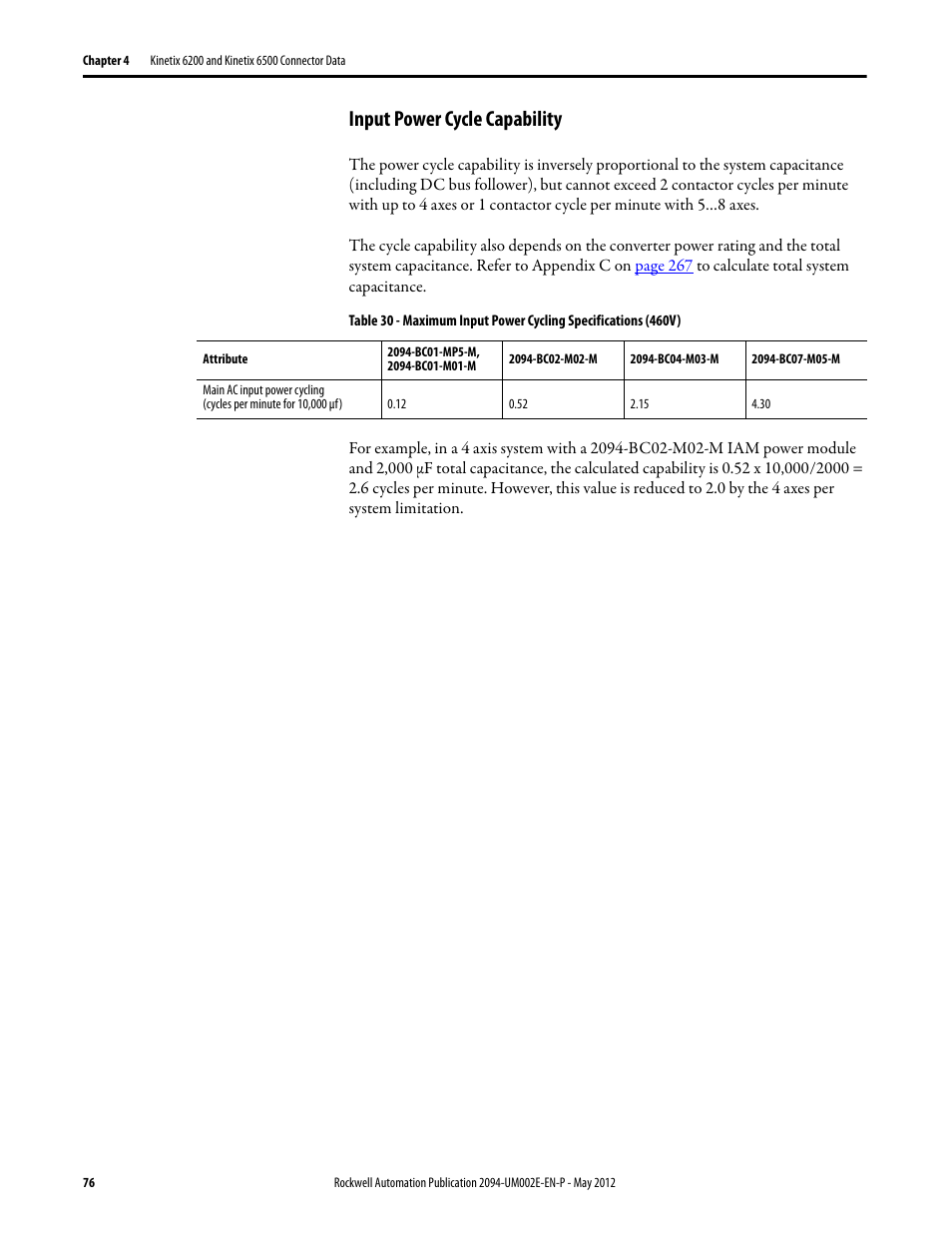 Input power cycle capability | Rockwell Automation 2094-EN02D-M01-Sx Kinetix 6200 and Kinetix 6500 Modular Multi-axis Servo Drives User Manual User Manual | Page 76 / 290