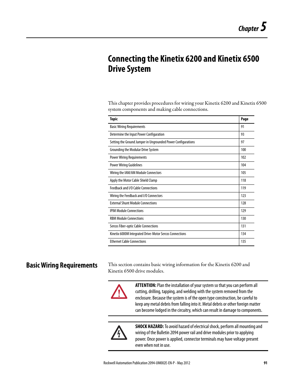 Basic wiring requirements, Chapter 5, Chapter | Rockwell Automation 2094-EN02D-M01-Sx Kinetix 6200 and Kinetix 6500 Modular Multi-axis Servo Drives User Manual User Manual | Page 91 / 290