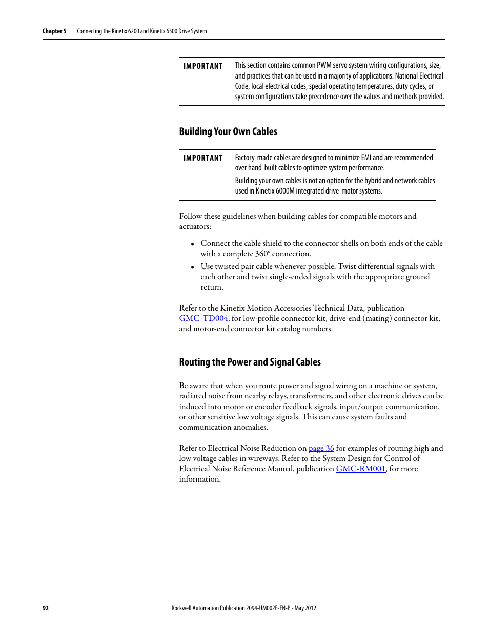 Building your own cables, Routing the power and signal cables | Rockwell Automation 2094-EN02D-M01-Sx Kinetix 6200 and Kinetix 6500 Modular Multi-axis Servo Drives User Manual User Manual | Page 92 / 290