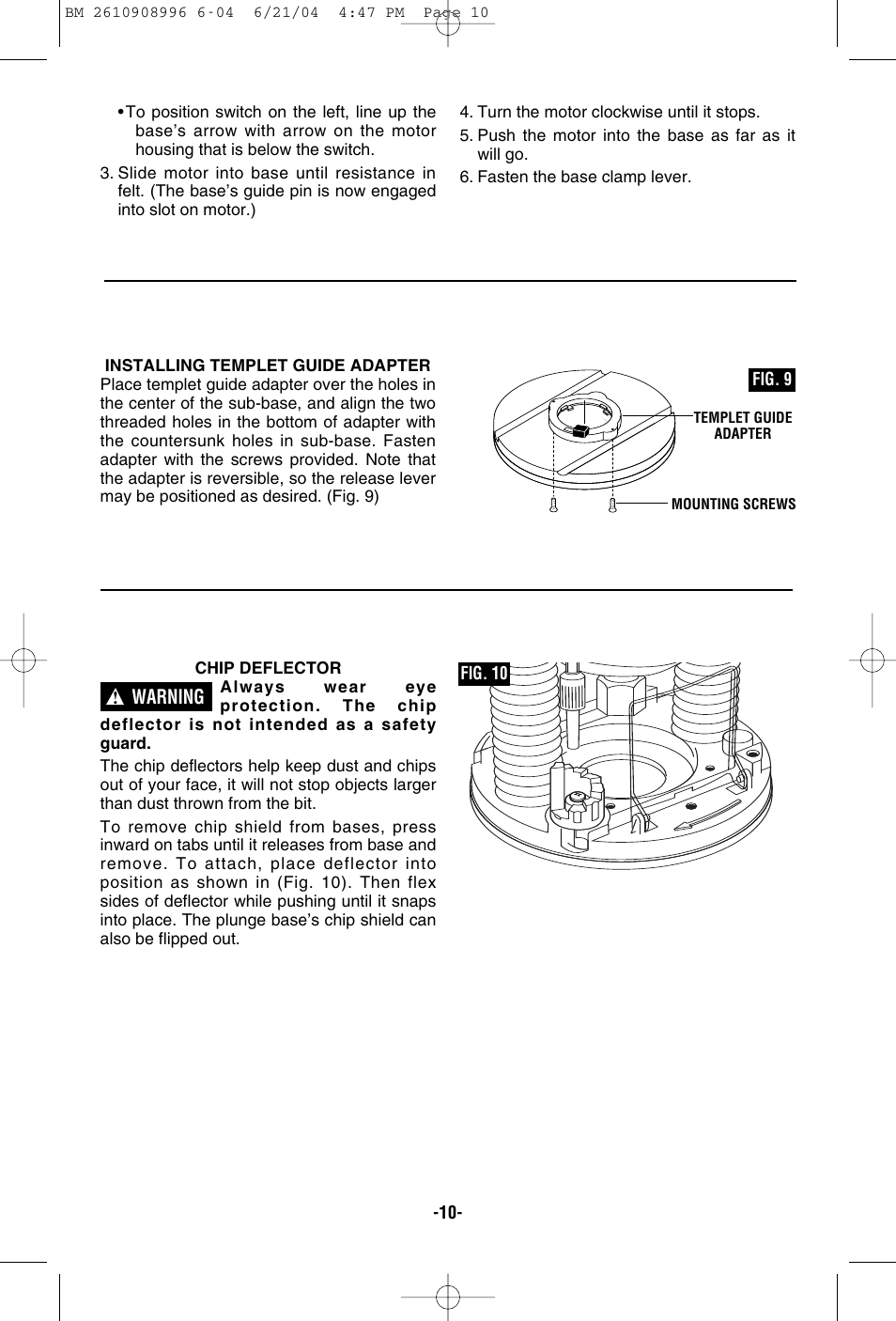 Warning, Fig. 9 fig. 10 | Bosch 1617EVSPK User Manual | Page 10 / 68