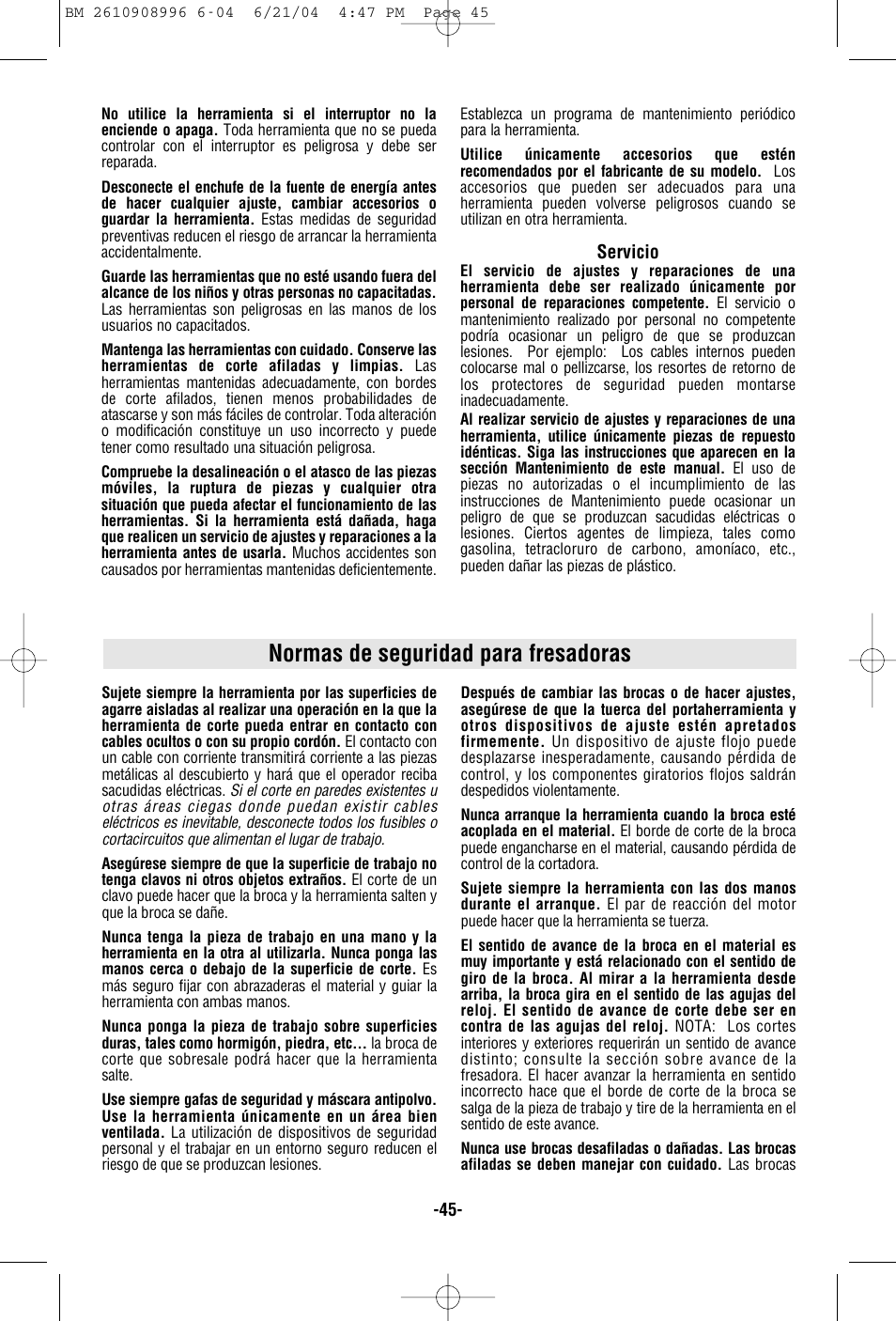 Normas de seguridad para fresadoras | Bosch 1617EVSPK User Manual | Page 45 / 68