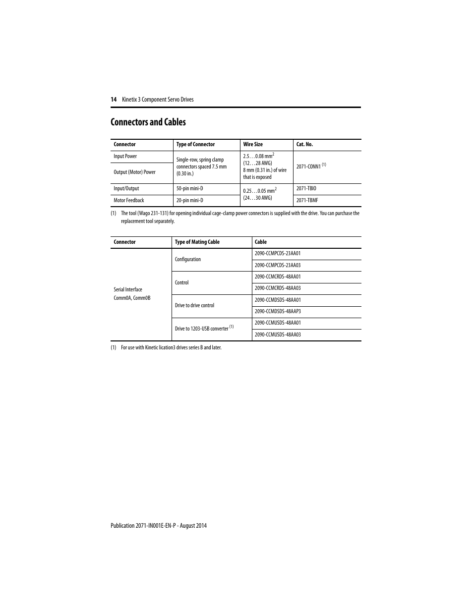 Connectors and cables | Rockwell Automation 2071-Axx Kinetix 3 Component Servo Drive User Manual | Page 14 / 20