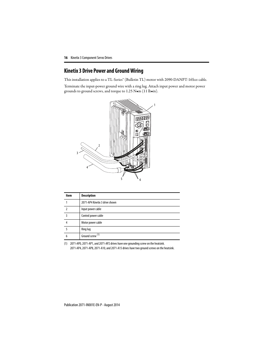 Kinetix 3 drive power and ground wiring | Rockwell Automation 2071-Axx Kinetix 3 Component Servo Drive User Manual | Page 16 / 20