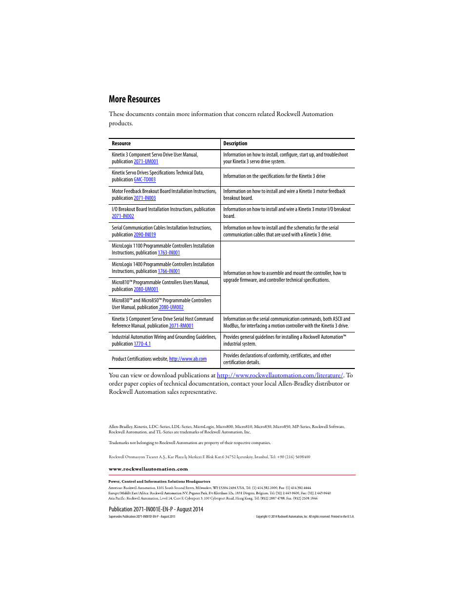 More resources | Rockwell Automation 2071-Axx Kinetix 3 Component Servo Drive User Manual | Page 20 / 20