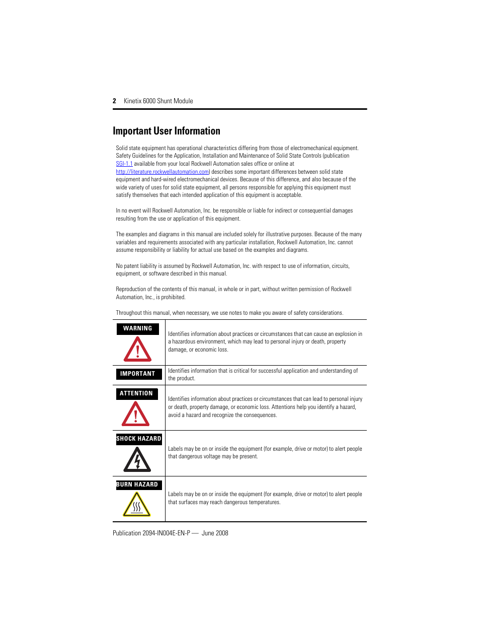 Important user information | Rockwell Automation 2094-BSP2 Kinetix 6000 Shunt Module Installation Instructions User Manual | Page 2 / 12