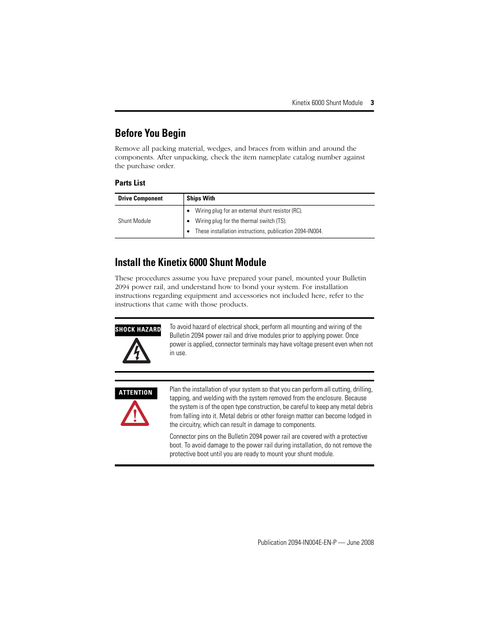Before you begin, Install the kinetix 6000 shunt module | Rockwell Automation 2094-BSP2 Kinetix 6000 Shunt Module Installation Instructions User Manual | Page 3 / 12