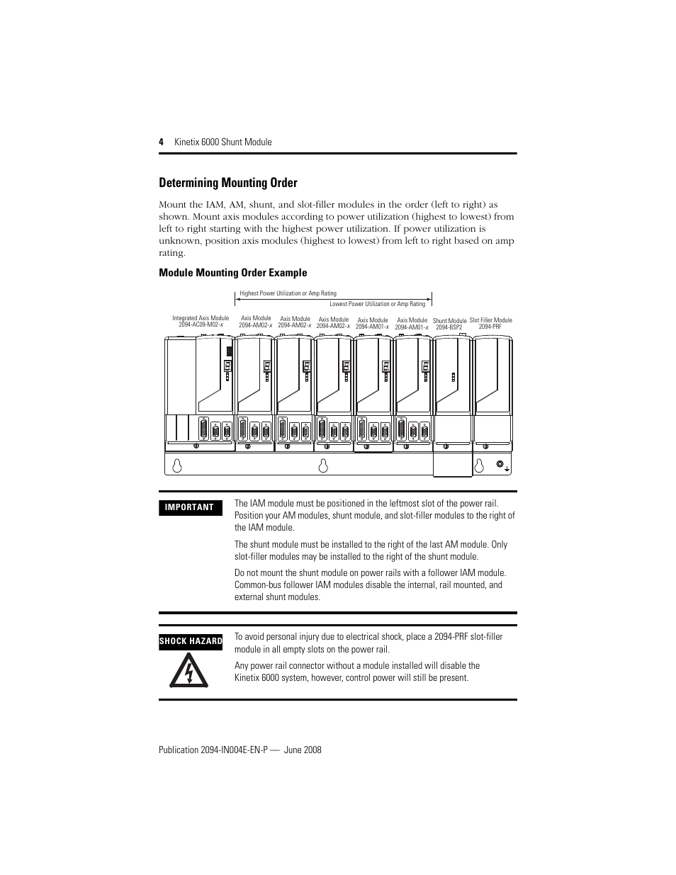 Determining mounting order, Module mounting order example | Rockwell Automation 2094-BSP2 Kinetix 6000 Shunt Module Installation Instructions User Manual | Page 4 / 12