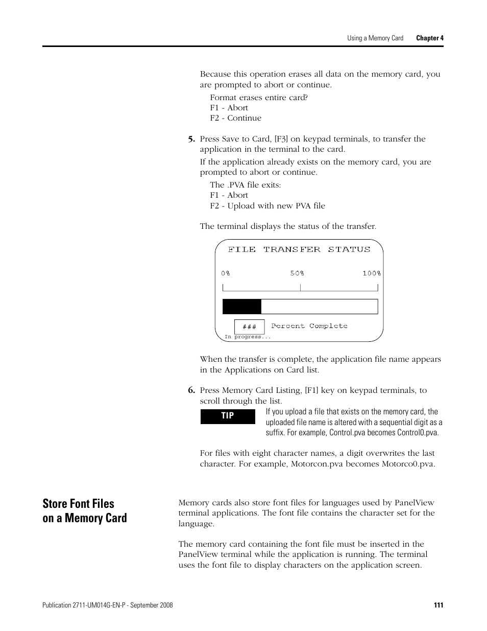 Store font files on a memory card | Rockwell Automation 2711 Standard PanelView Operator Terminal User Manual User Manual | Page 111 / 292
