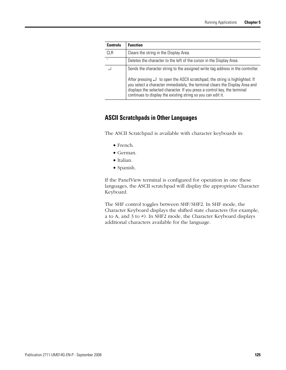 Ascii scratchpads in other languages | Rockwell Automation 2711 Standard PanelView Operator Terminal User Manual User Manual | Page 125 / 292