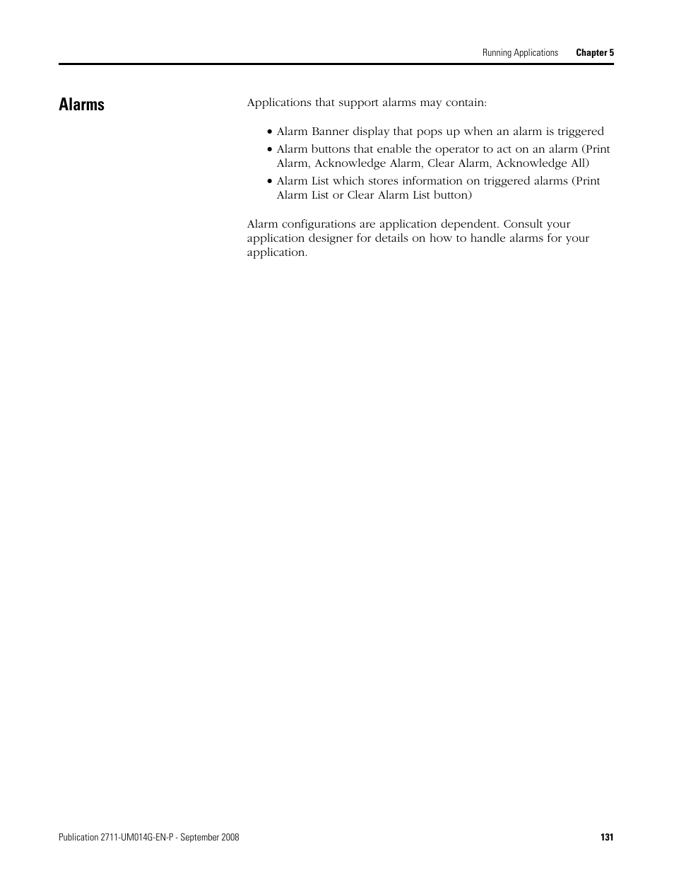Alarms | Rockwell Automation 2711 Standard PanelView Operator Terminal User Manual User Manual | Page 131 / 292