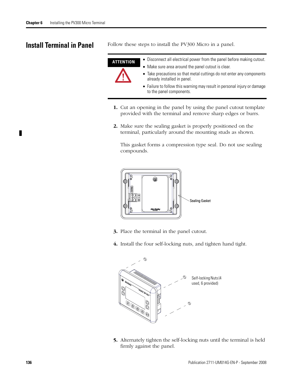 Install terminal in panel | Rockwell Automation 2711 Standard PanelView Operator Terminal User Manual User Manual | Page 136 / 292