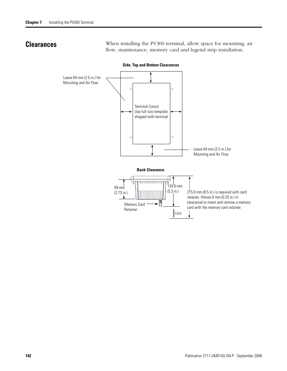 Clearances | Rockwell Automation 2711 Standard PanelView Operator Terminal User Manual User Manual | Page 142 / 292