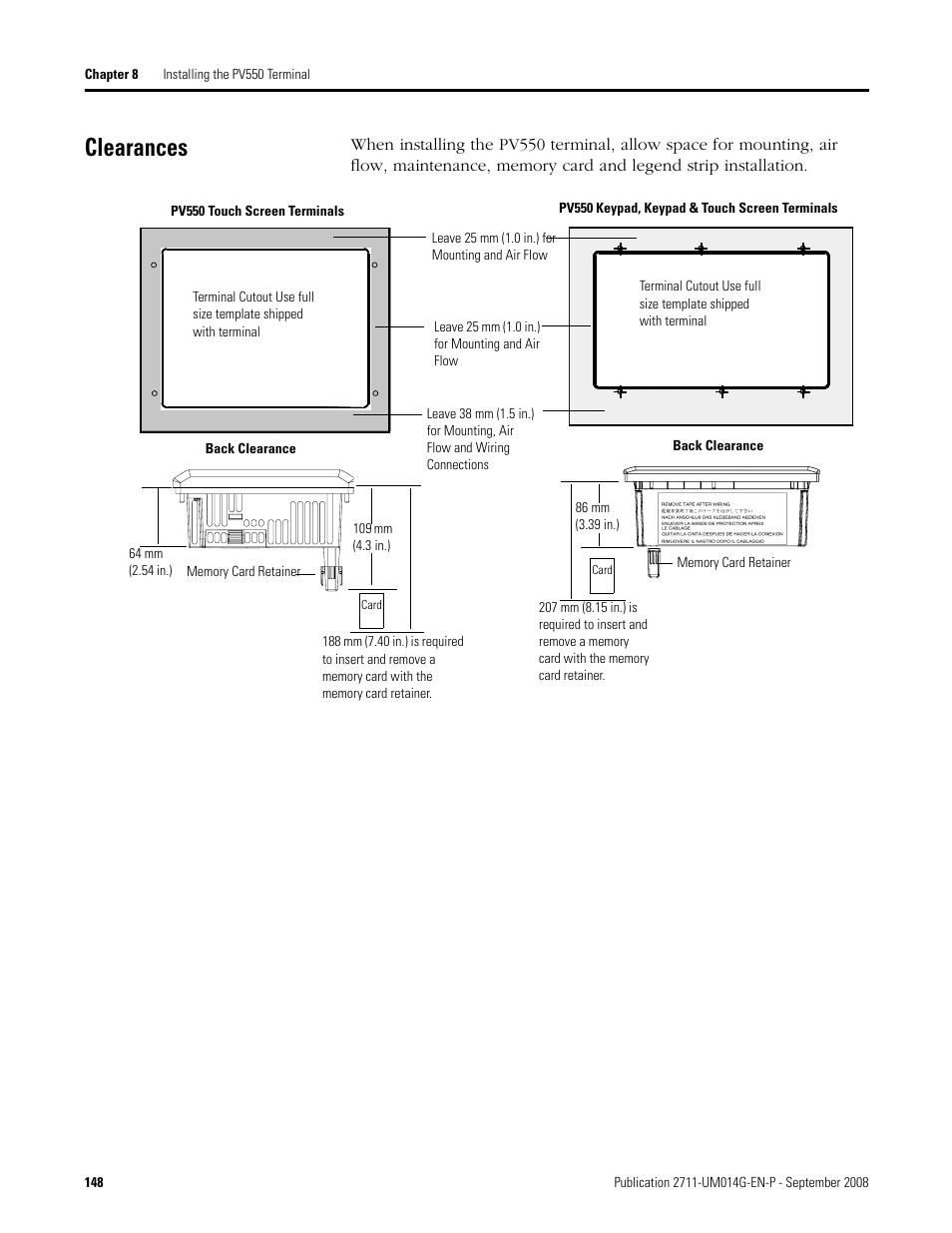 Clearances | Rockwell Automation 2711 Standard PanelView Operator Terminal User Manual User Manual | Page 148 / 292