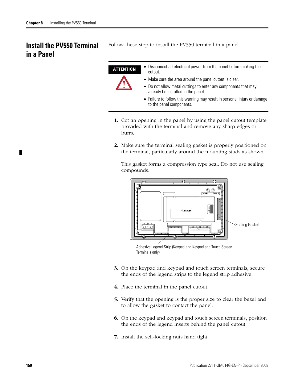 Install the pv550 terminal in a panel | Rockwell Automation 2711 Standard PanelView Operator Terminal User Manual User Manual | Page 150 / 292