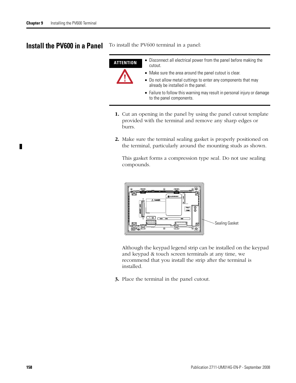 Install the pv600 in a panel | Rockwell Automation 2711 Standard PanelView Operator Terminal User Manual User Manual | Page 158 / 292