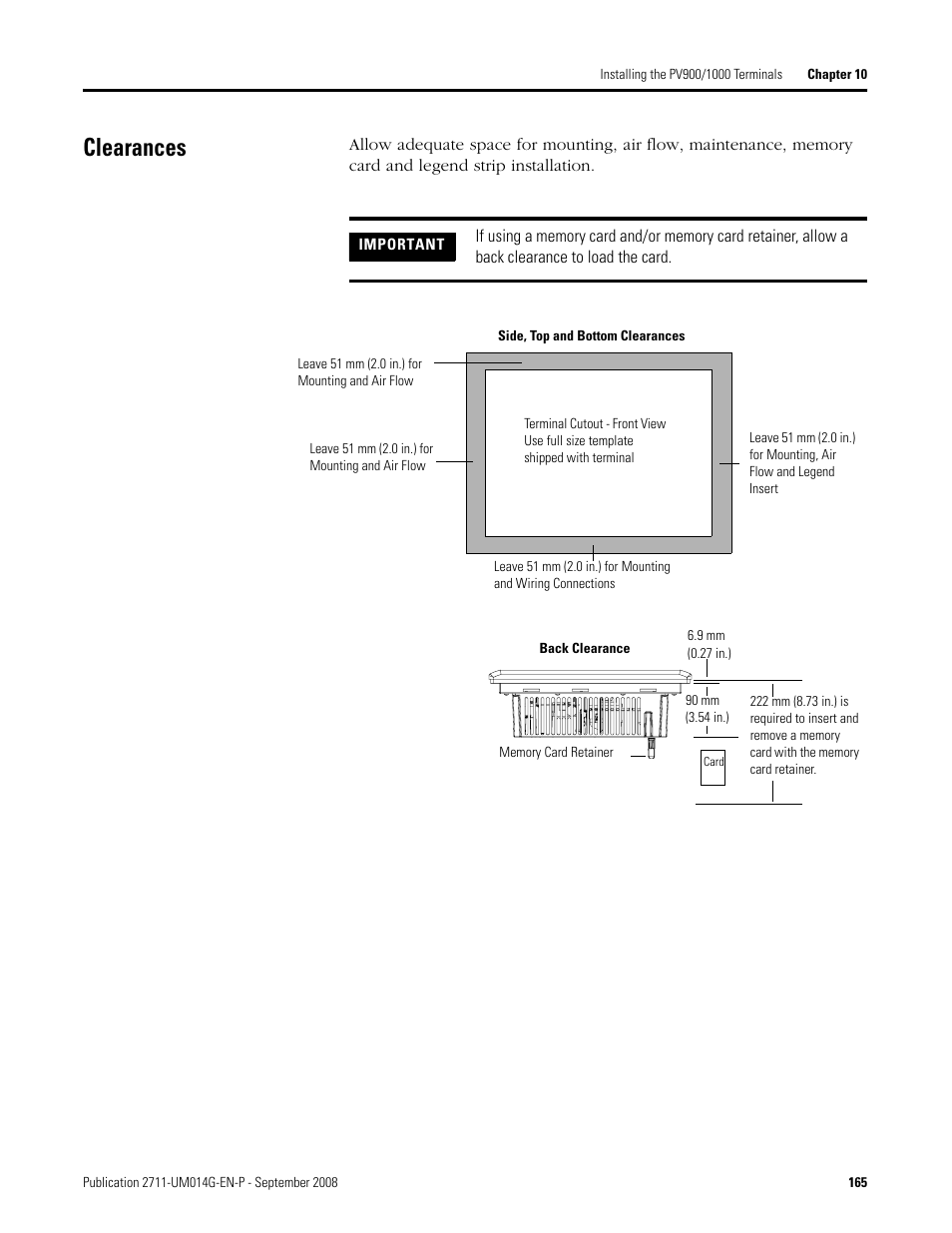 Clearances | Rockwell Automation 2711 Standard PanelView Operator Terminal User Manual User Manual | Page 165 / 292