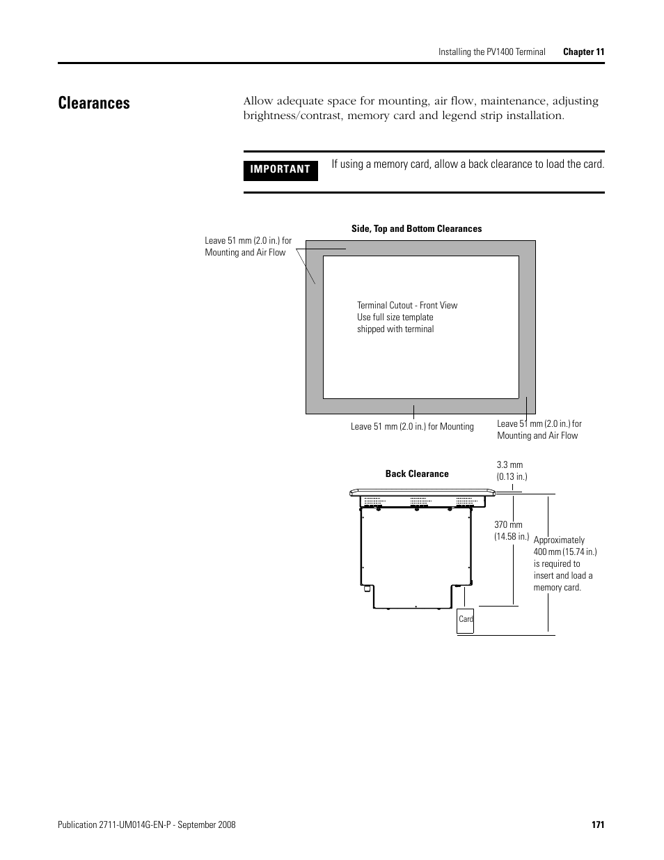 Clearances | Rockwell Automation 2711 Standard PanelView Operator Terminal User Manual User Manual | Page 171 / 292
