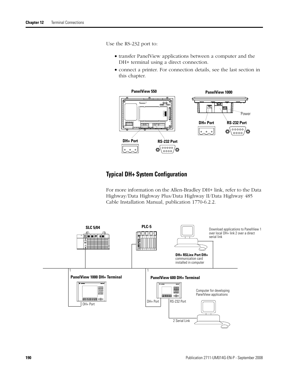 Typical dh+ system configuration | Rockwell Automation 2711 Standard PanelView Operator Terminal User Manual User Manual | Page 190 / 292