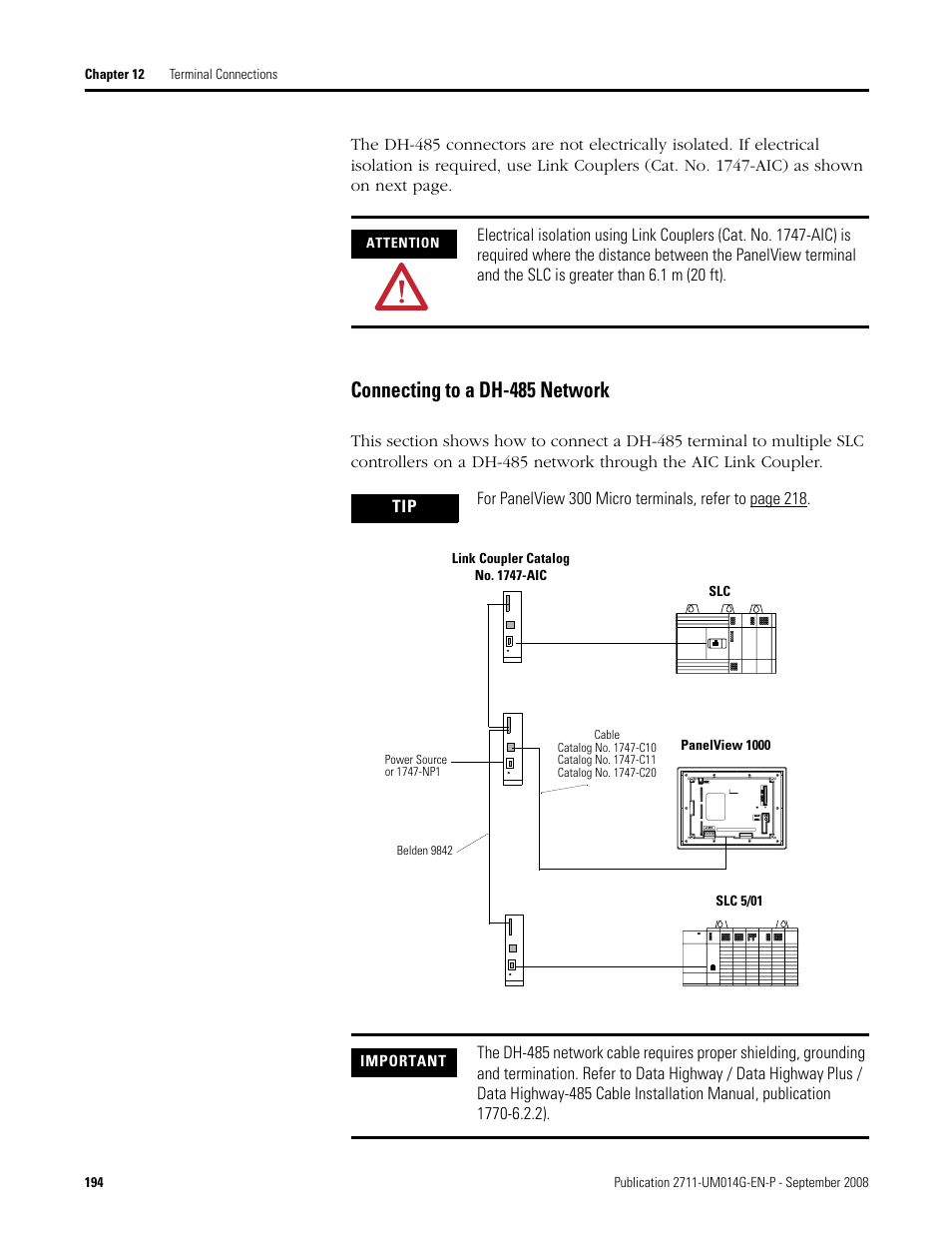 Connecting to a dh-485 network | Rockwell Automation 2711 Standard PanelView Operator Terminal User Manual User Manual | Page 194 / 292
