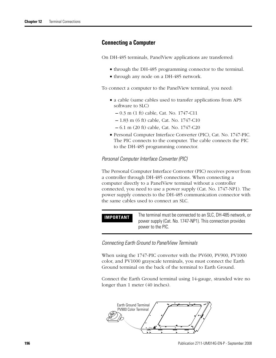 Connecting a computer | Rockwell Automation 2711 Standard PanelView Operator Terminal User Manual User Manual | Page 196 / 292